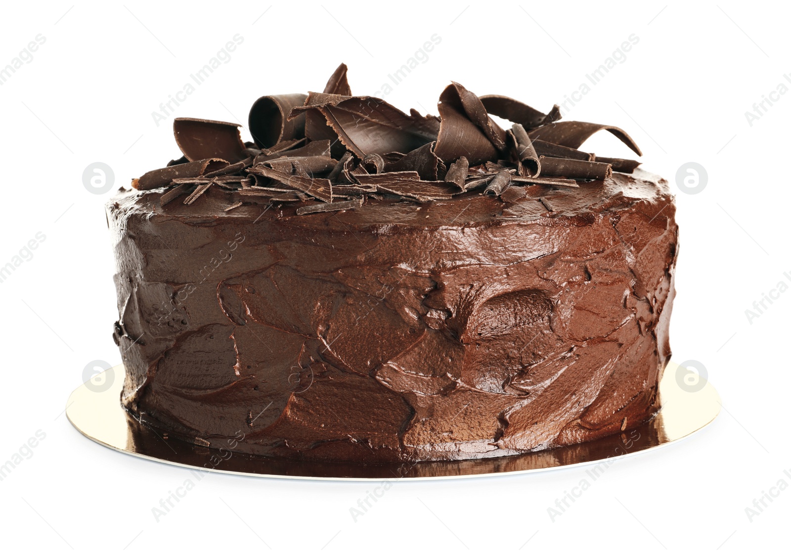 Photo of Tasty homemade chocolate cake on white background