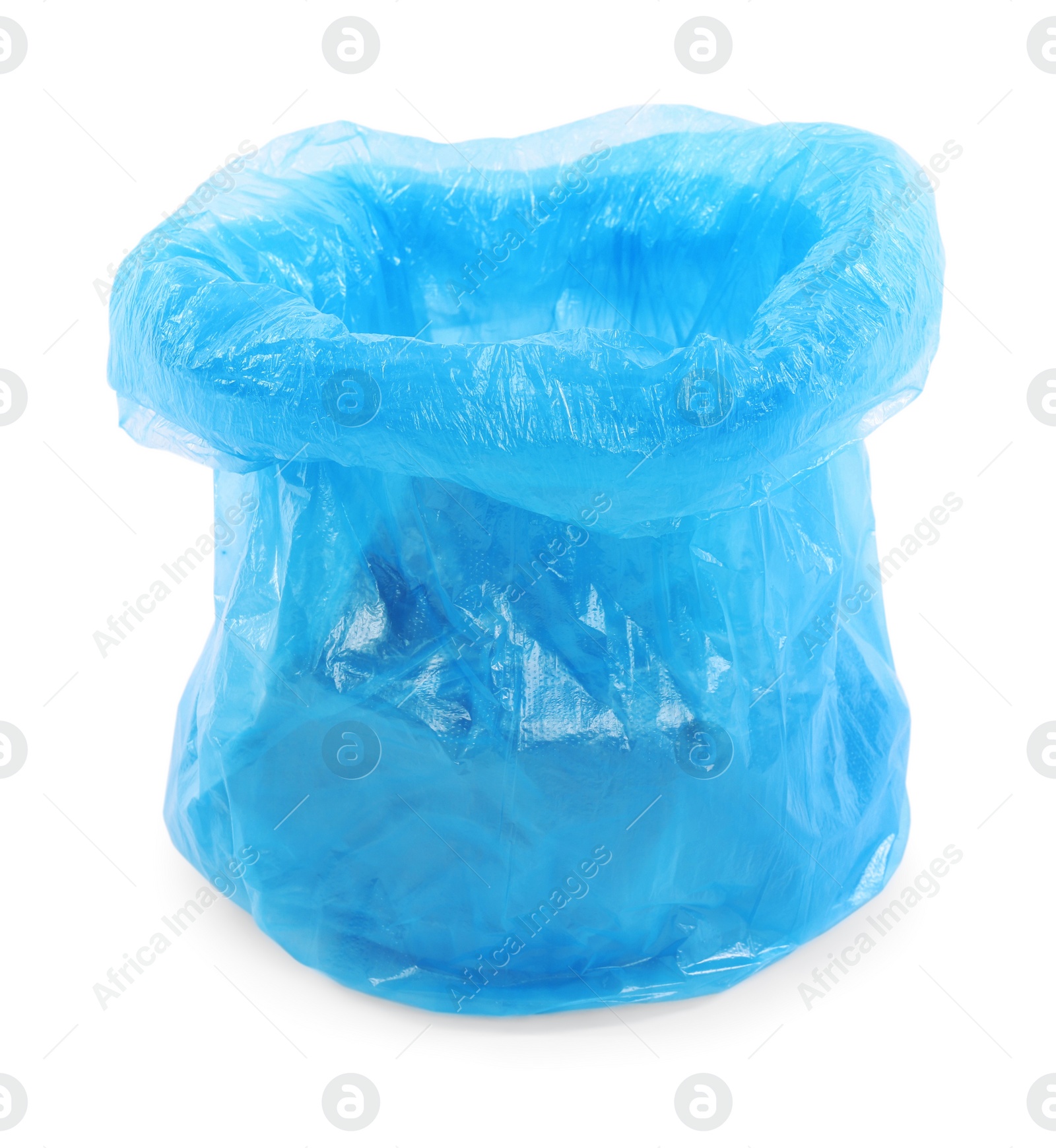 Photo of Blue plastic garbage bag isolated on white