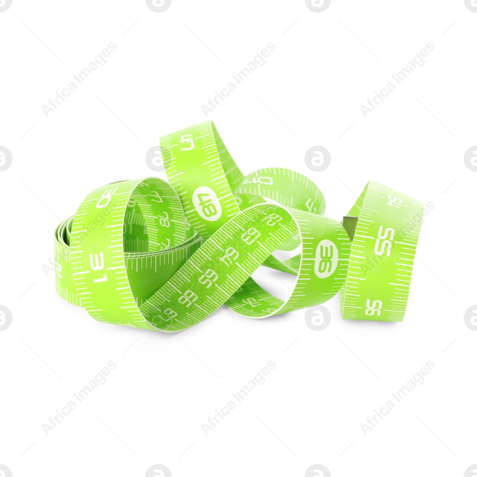 Photo of New green measuring tape isolated on white