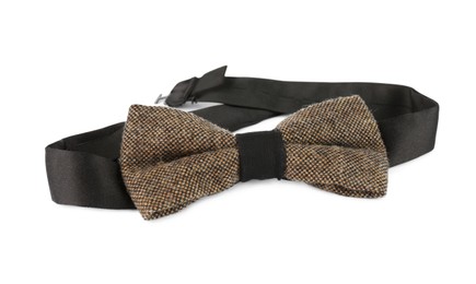 Photo of Stylish brown bow tie isolated on white