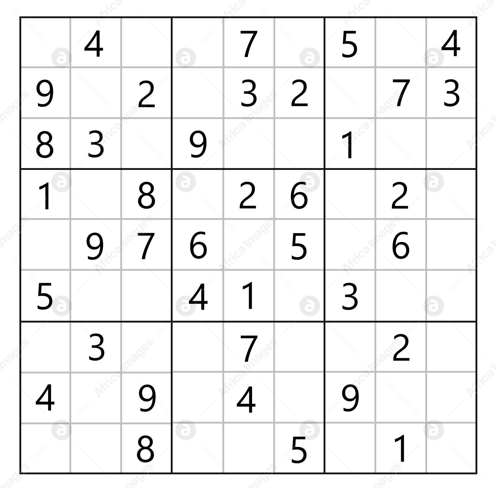 Illustration of Classic Sudoku. Grids with numbers on white background, illustration