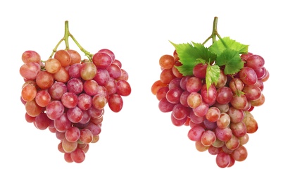 Image of Two fresh grape clusters on white background