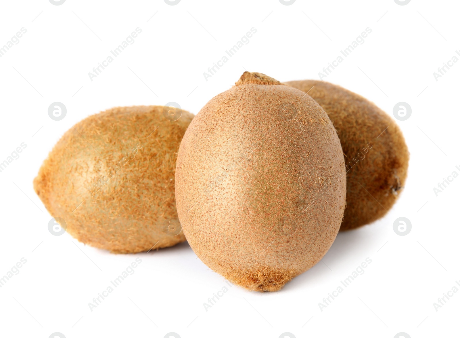 Photo of Whole fresh ripe kiwis on white background