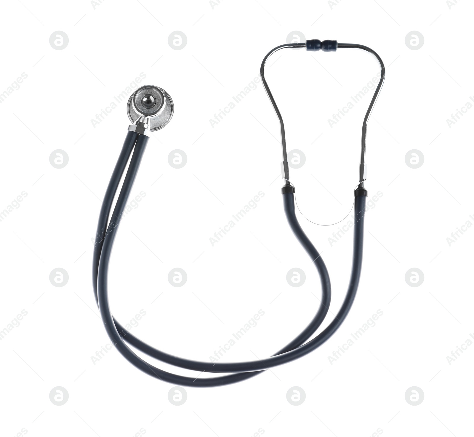 Photo of Stethoscope on white background, top view. Medical device