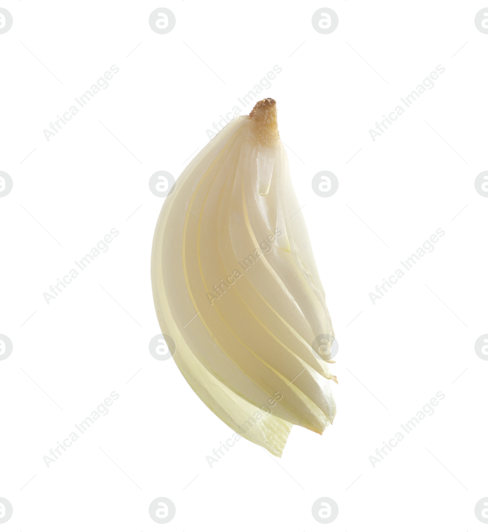 Photo of Slice of fresh ripe onion on white background