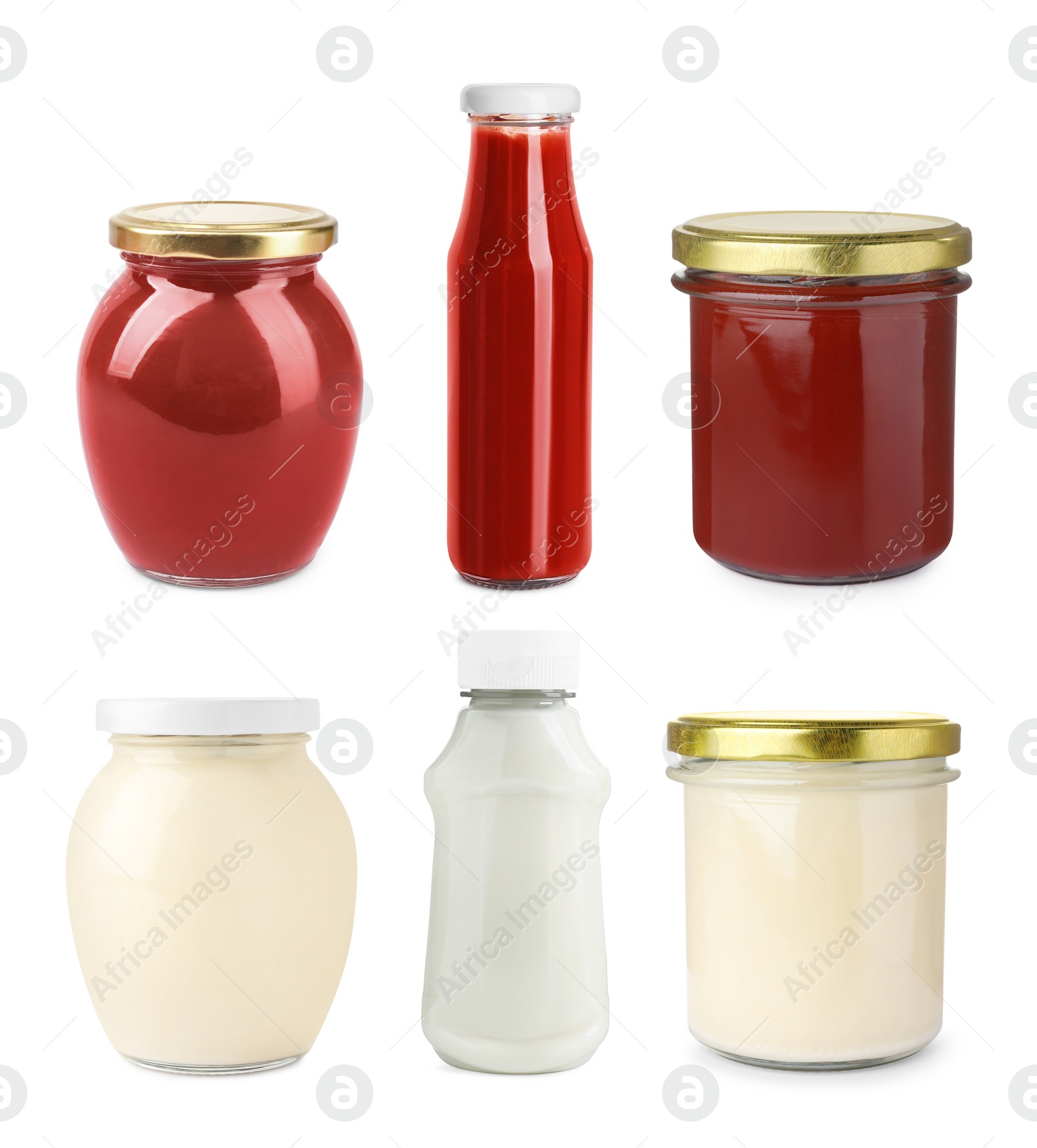 Image of Different delicious sauces isolated on white, set