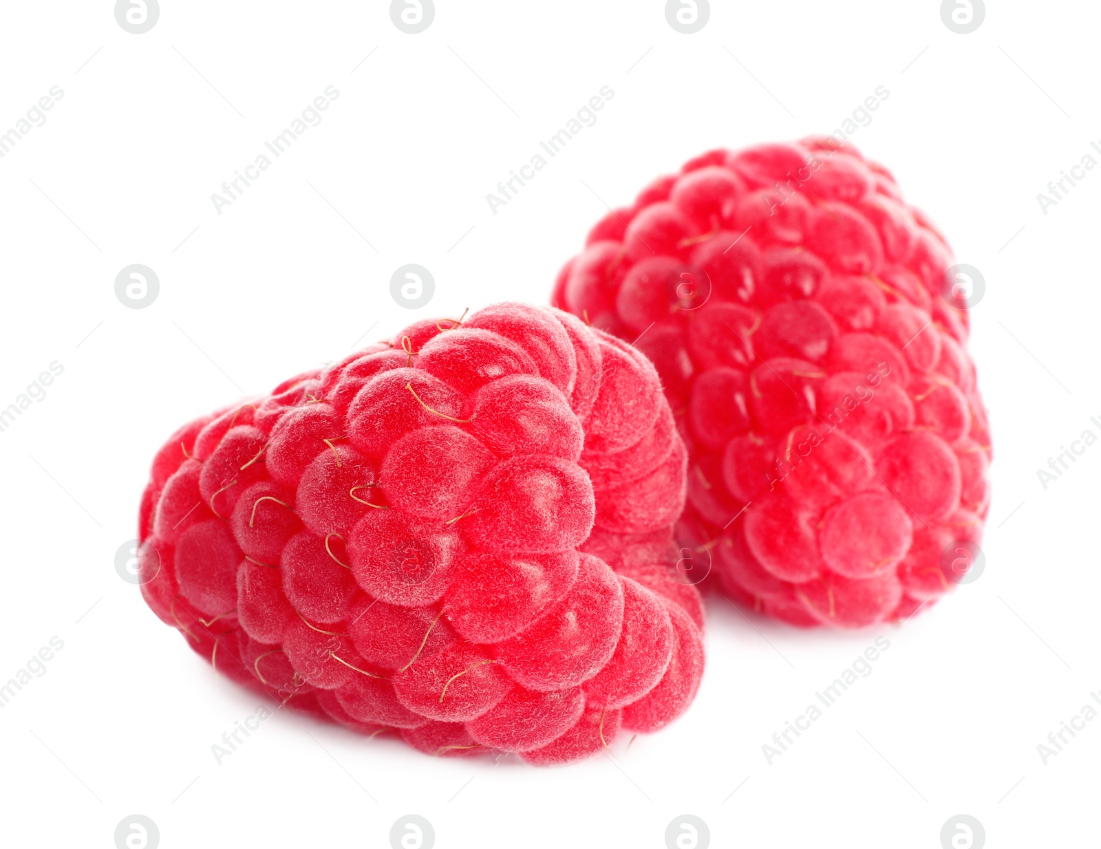 Photo of Delicious ripe sweet raspberries isolated on white