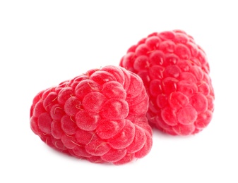 Delicious ripe sweet raspberries isolated on white