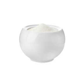 Ceramic bowl with sugar isolated on white