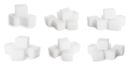 Image of Refined sugar cubes isolated on white, set