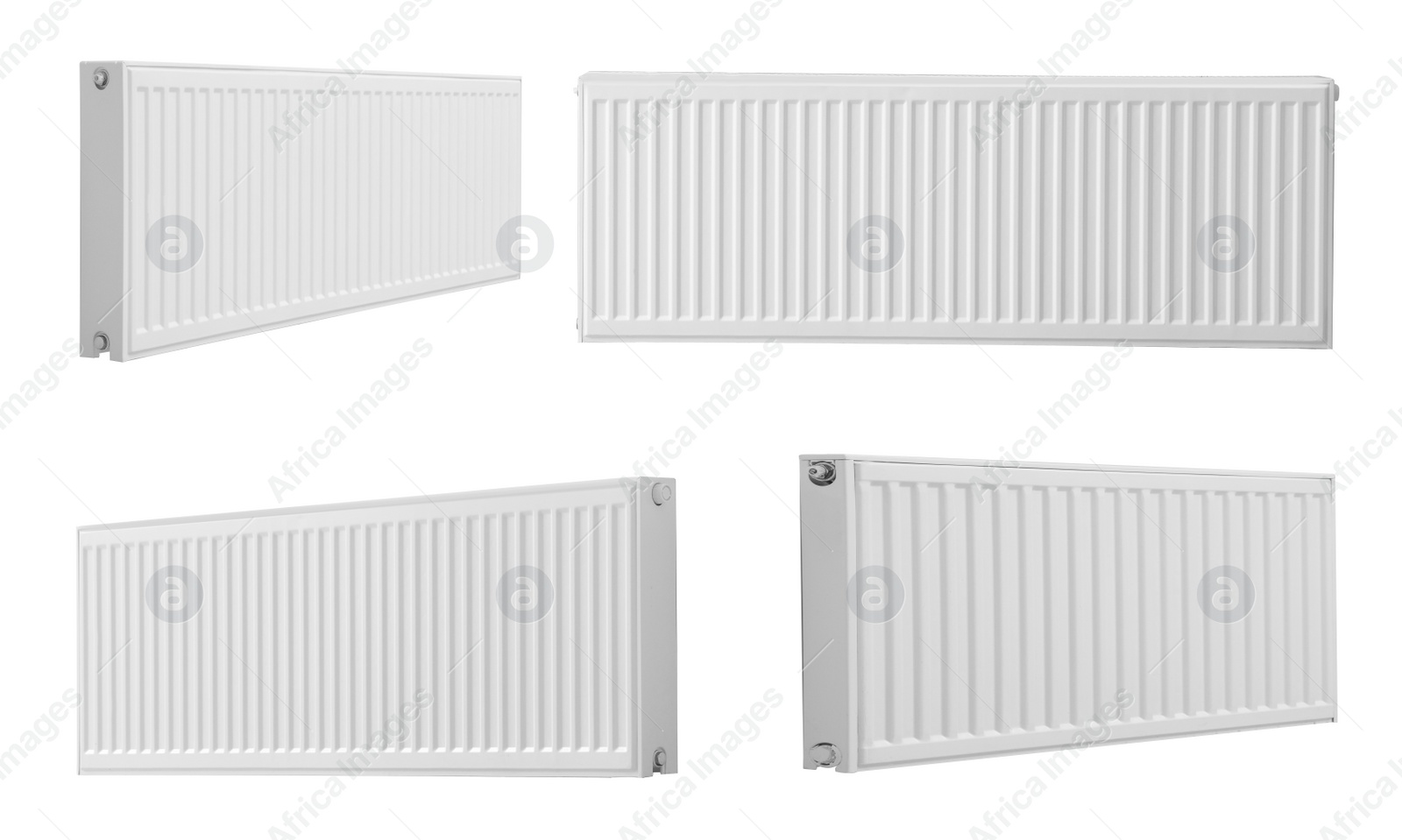 Image of Set with modern panel radiators on white background. Heating system