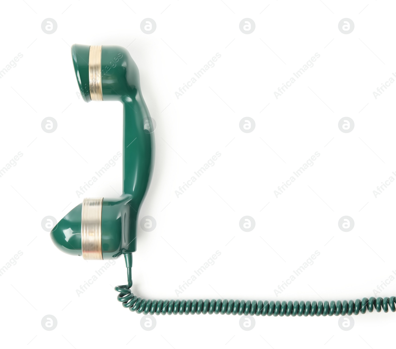 Photo of Handset of vintage green telephone isolated on white