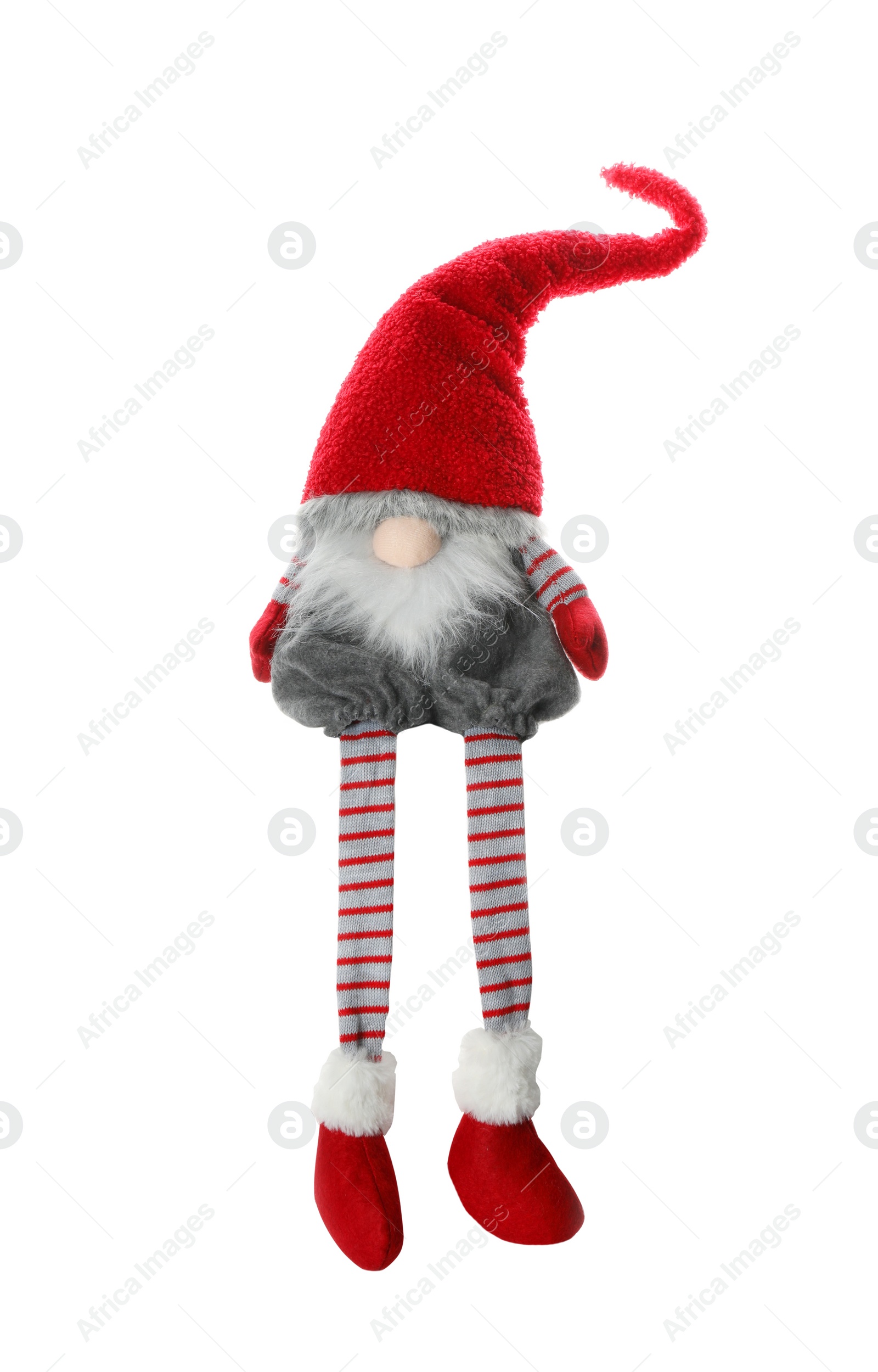 Photo of Funny Christmas gnome isolated on white. Festive decor