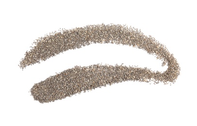 Photo of Frame made of chia seeds on white background, top view with space for text