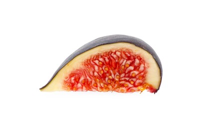 Photo of Slice of fresh fig isolated on white, top view
