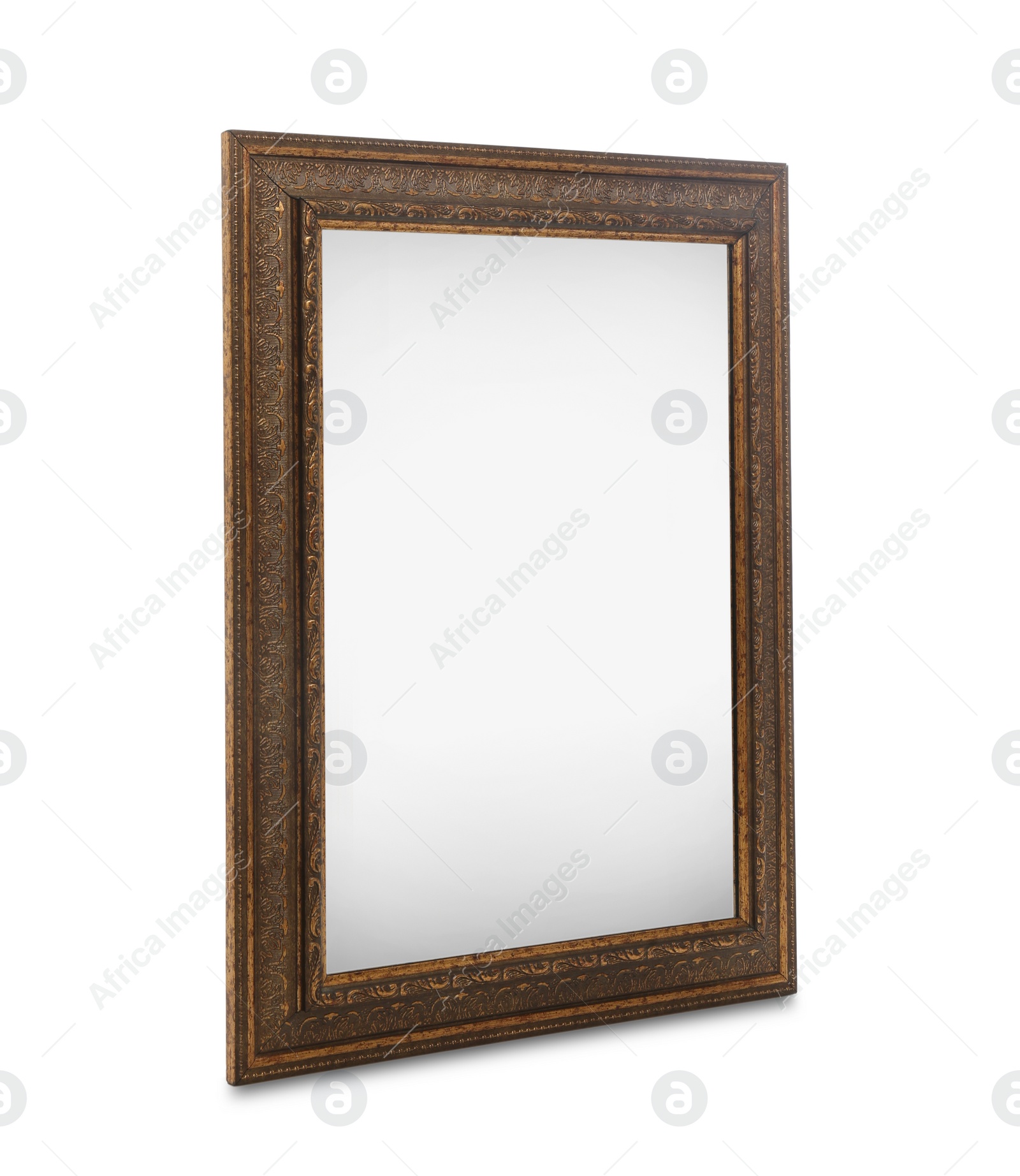 Photo of Mirror with wooden frame isolated on white