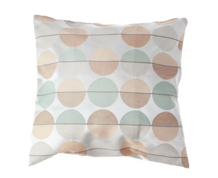 Soft decorative pillow on white background