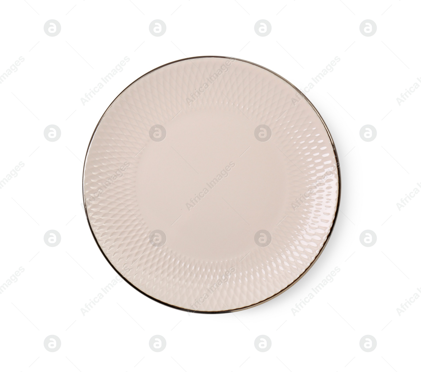 Photo of One clean ceramic plate isolated on white, top view