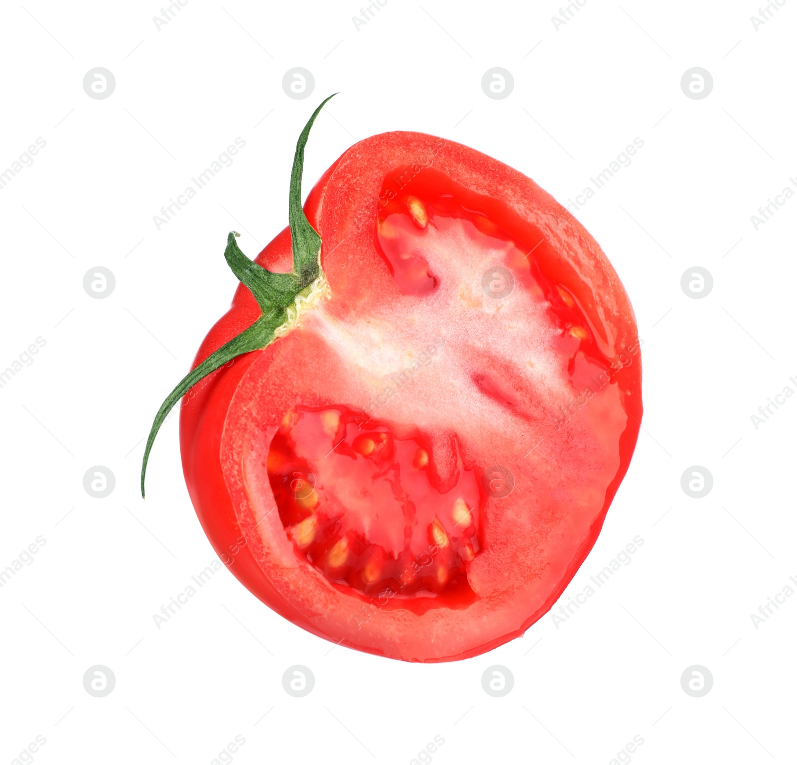 Photo of Half of red ripe tomato isolated on white