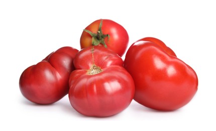 Fresh ripe red tomatoes on white background