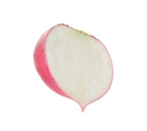 Photo of Half of cut fresh ripe turnip on white background