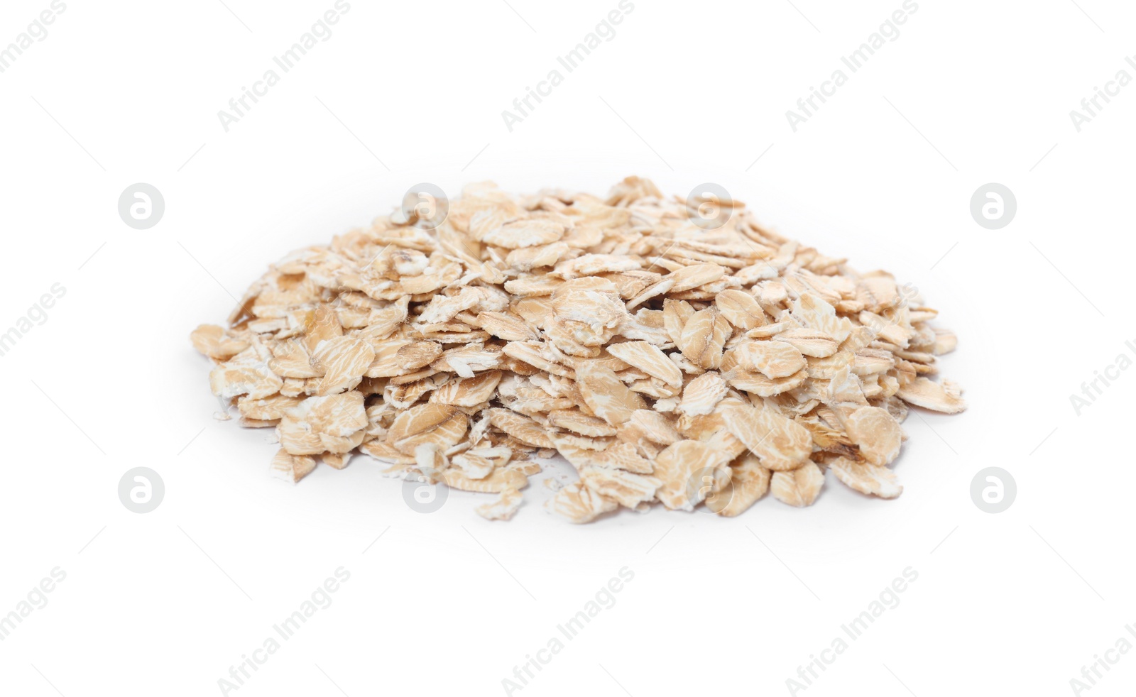 Photo of Pile of rolled oats isolated on white