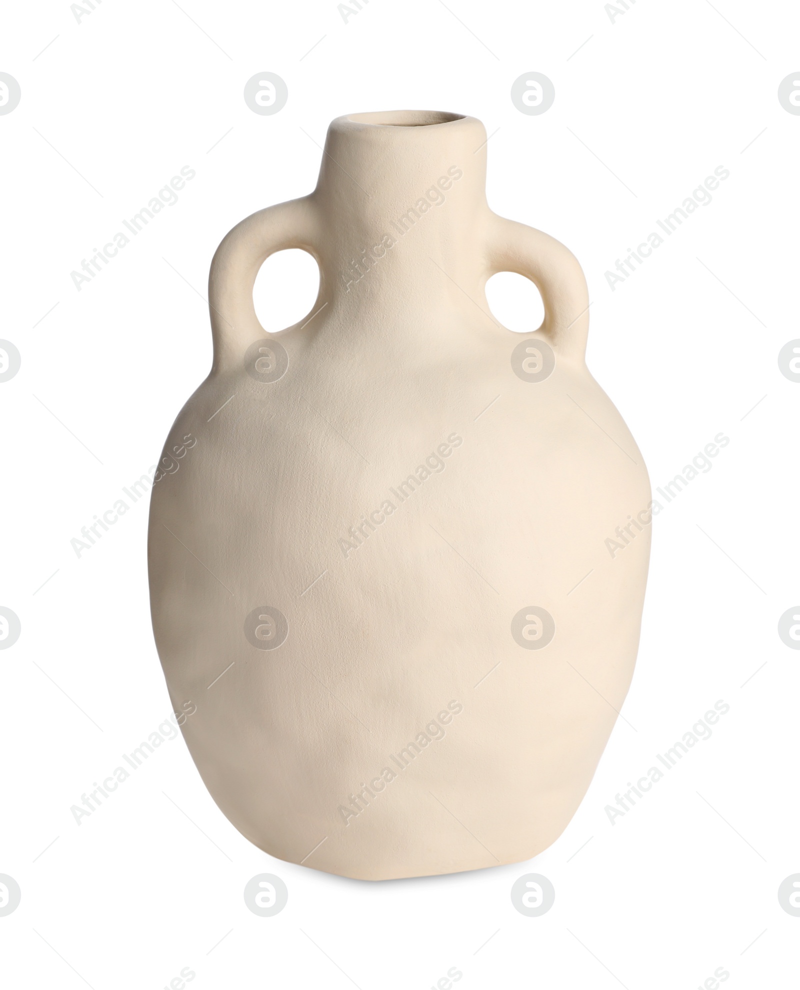 Photo of Clay flagon with handles isolated on white