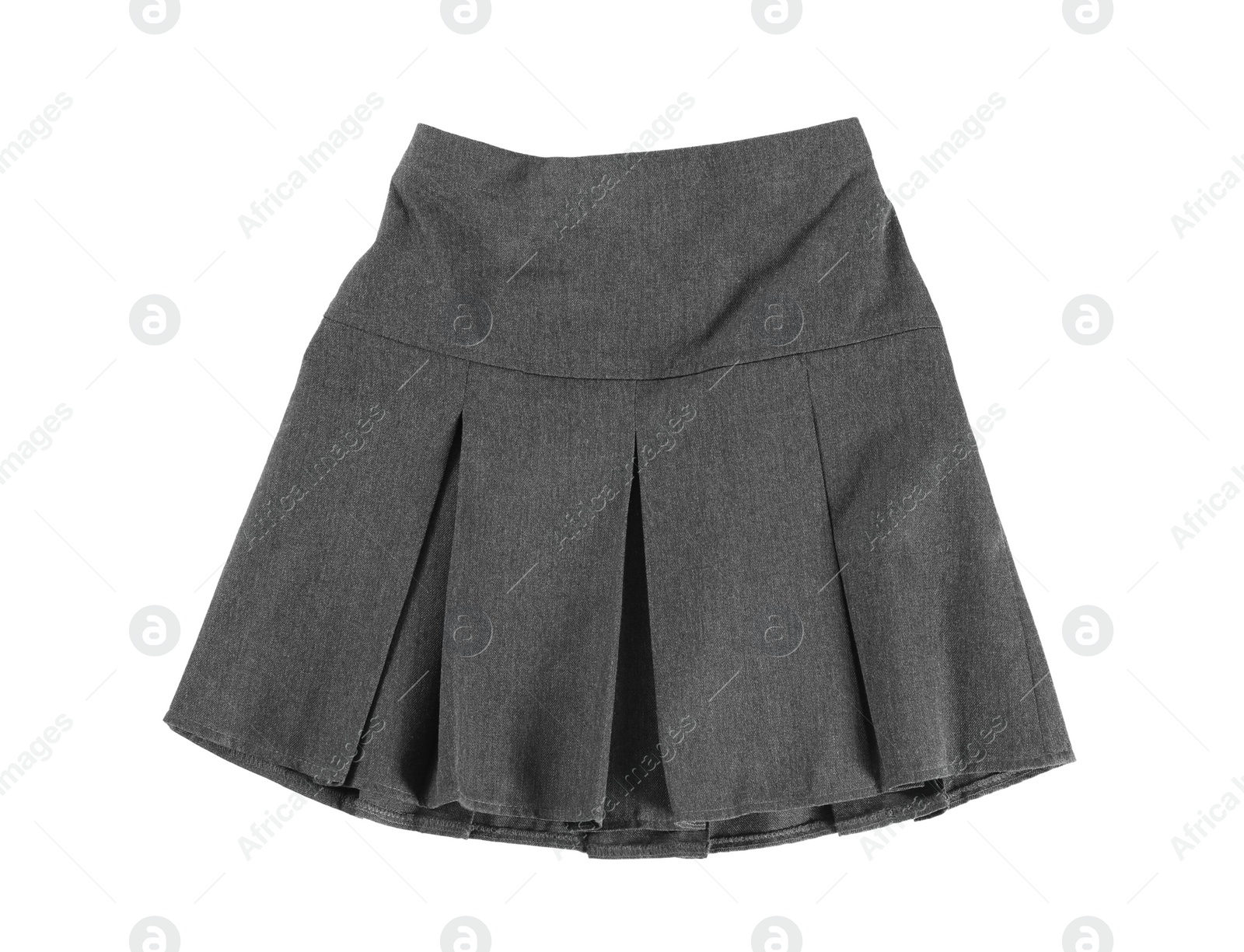 Photo of Grey skirt isolated on white, top view. Stylish school uniform