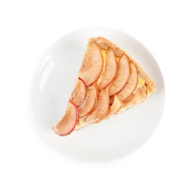Photo of Piece of delicious homemade apple pie isolated on white, top view