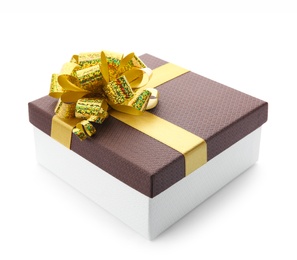 Photo of Beautiful gift box with bow on white background