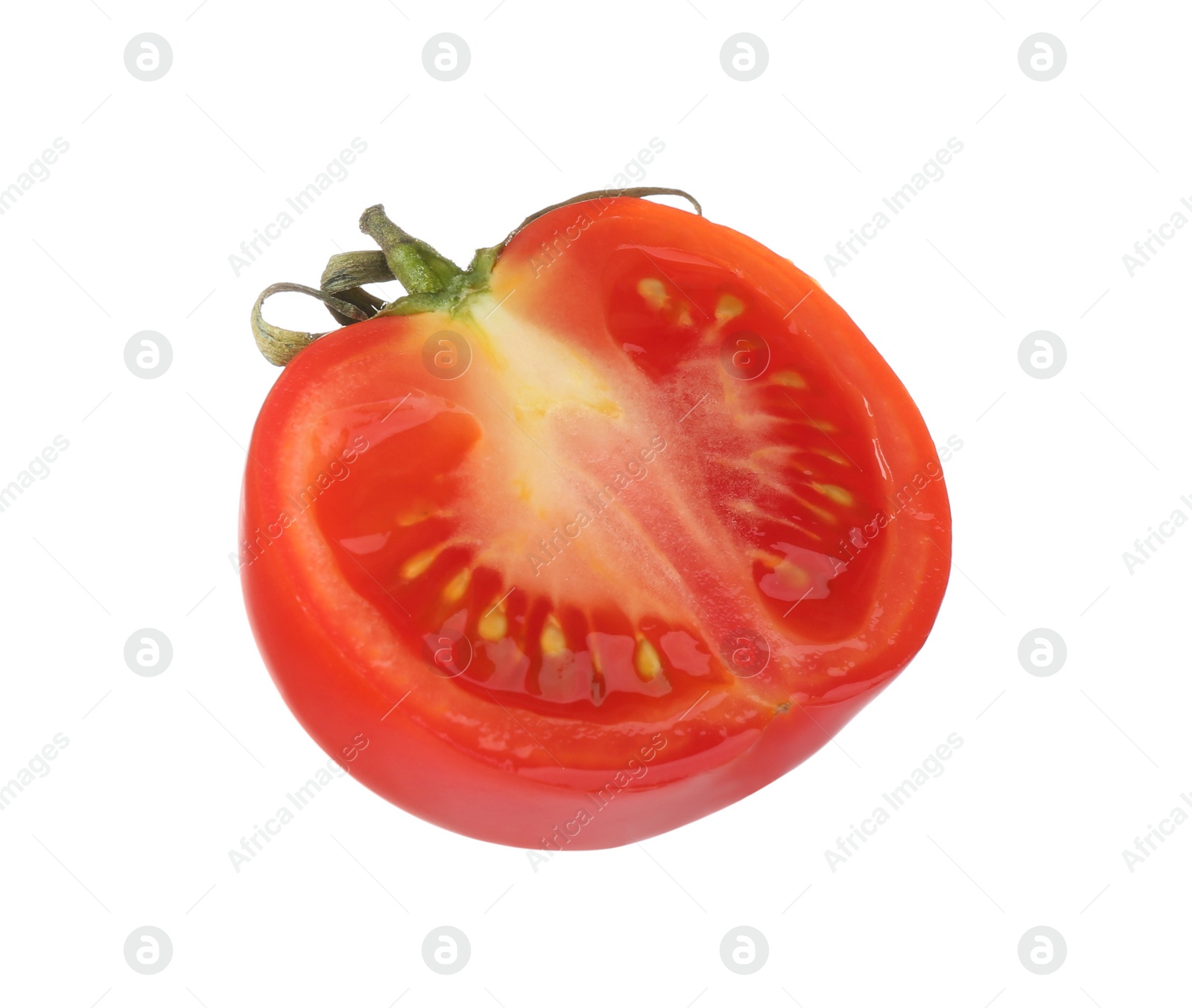 Photo of Half of tasty raw tomato isolated on white