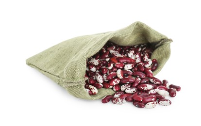 Photo of Overturned sack with dry kidney beans isolated on white