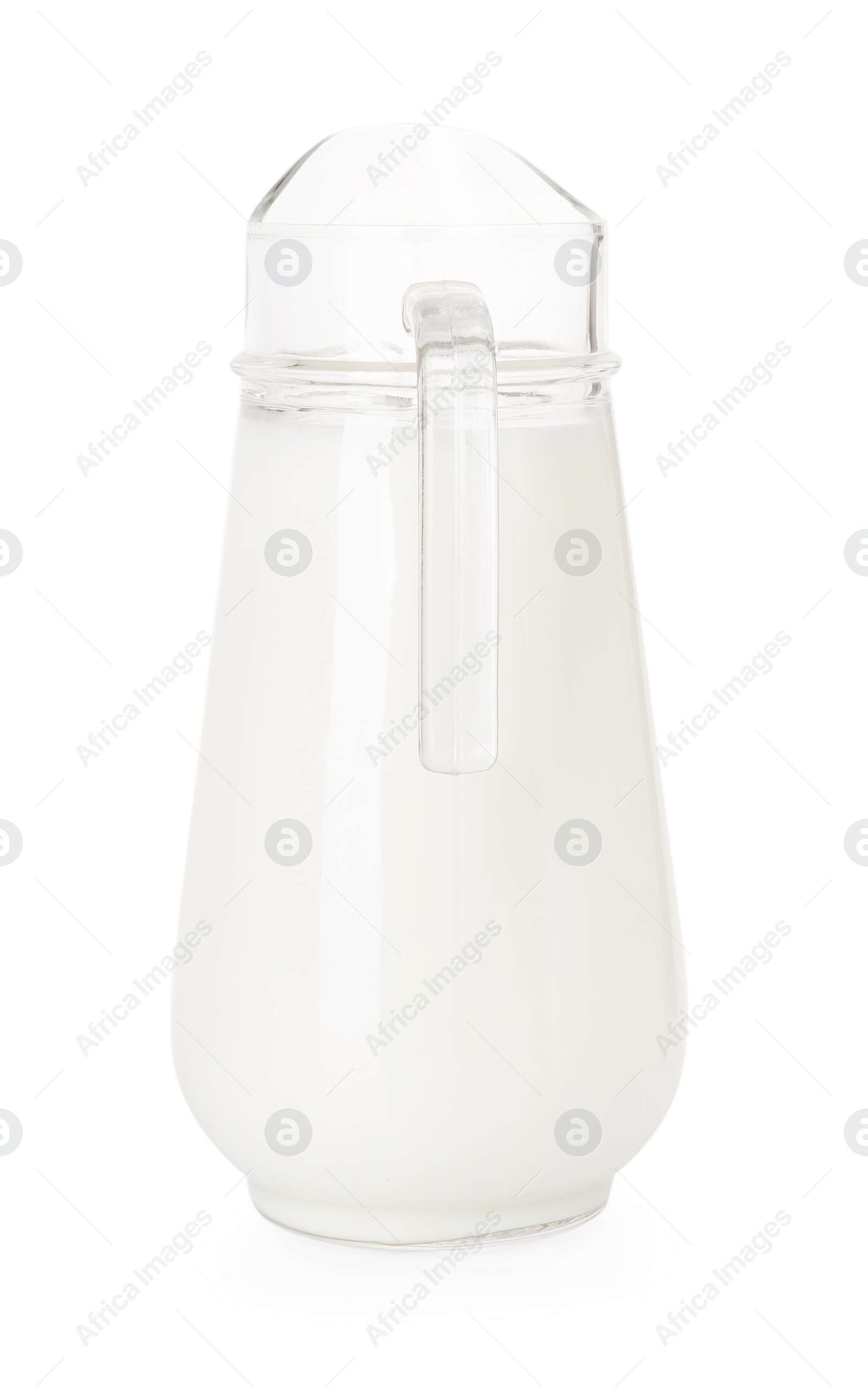 Photo of Glass jug with fresh milk isolated on white