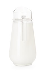 Photo of Glass jug with fresh milk isolated on white