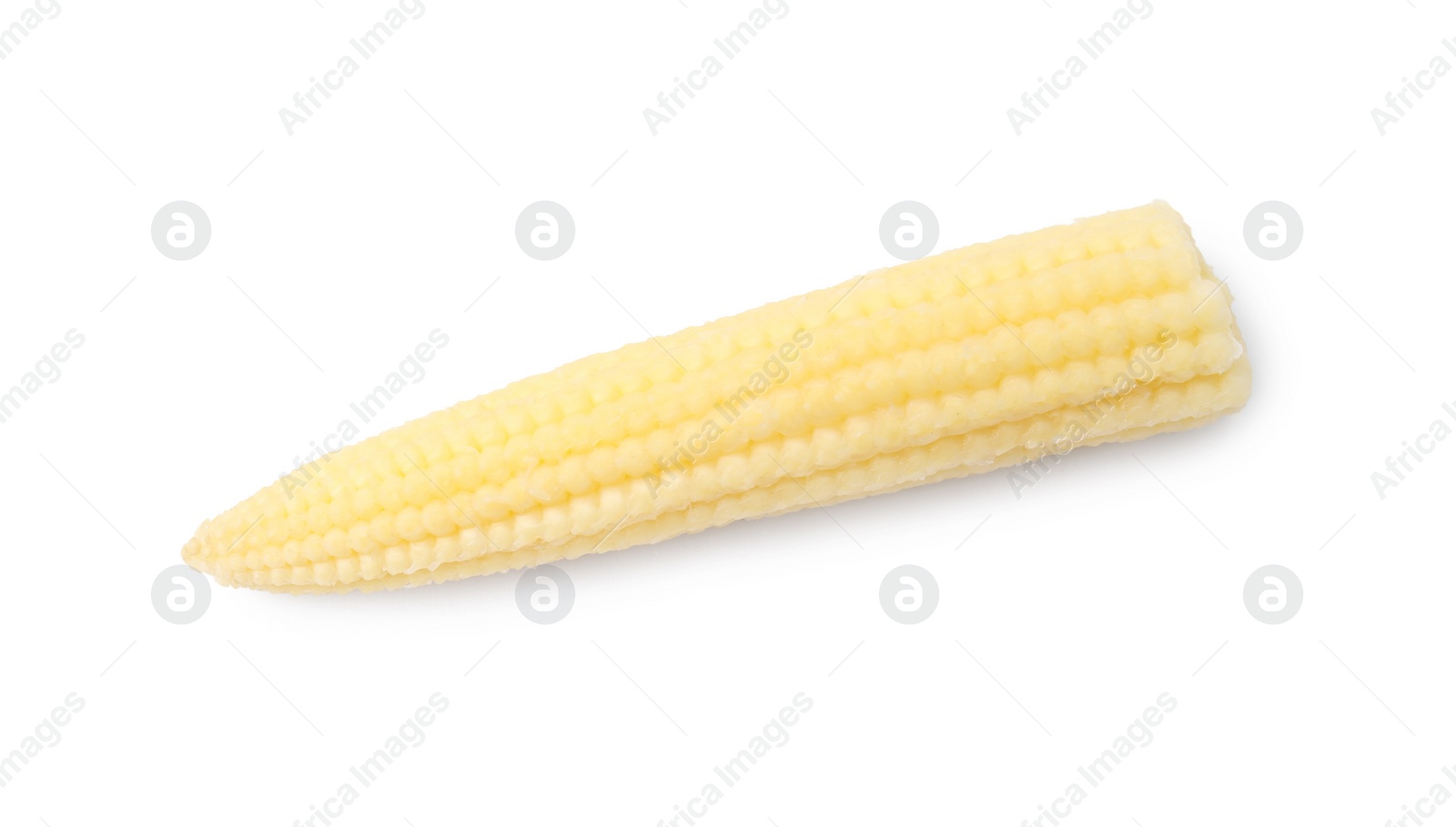 Photo of Tasty fresh baby corn isolated on white, top view