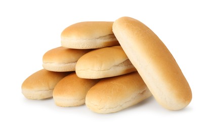 Many fresh hot dog buns isolated on white