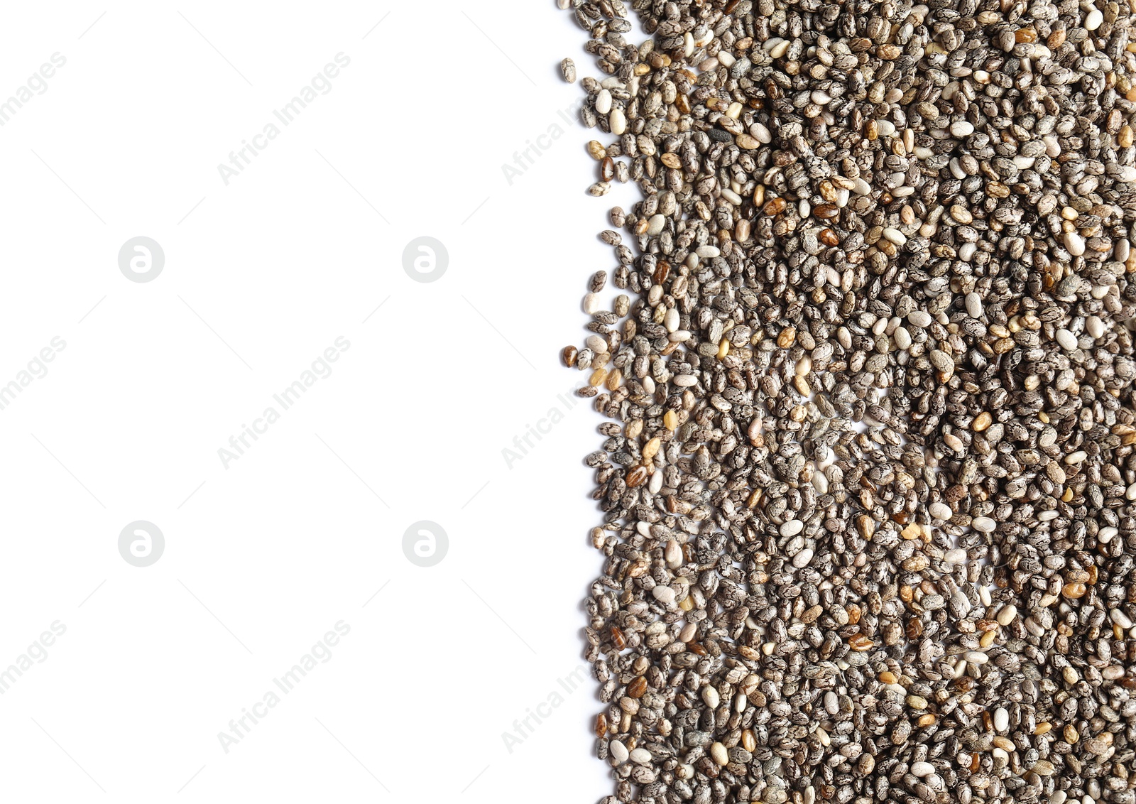 Photo of Chia seeds isolated on white, top view