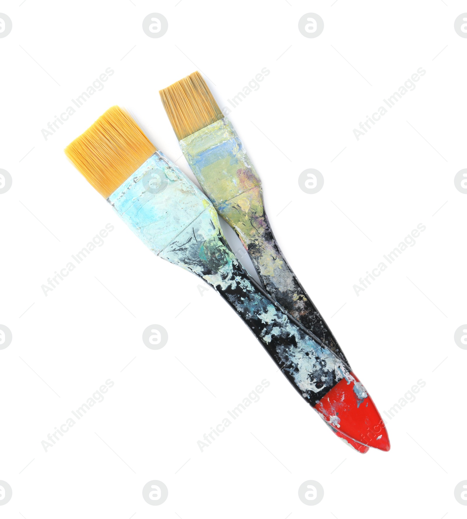 Photo of Paintbrushes on white background, top view. Art supplies