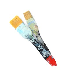 Paintbrushes on white background, top view. Art supplies