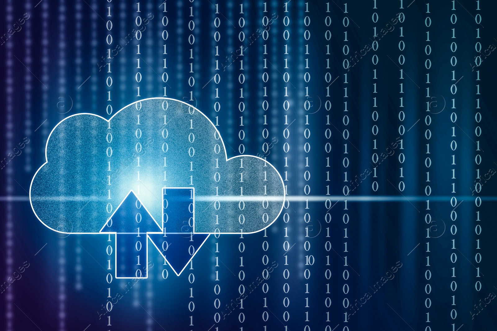 Illustration of Cloud image and binary code on background. Modern technology