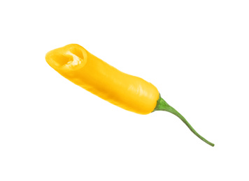 Piece of yellow hot chili pepper isolated on white