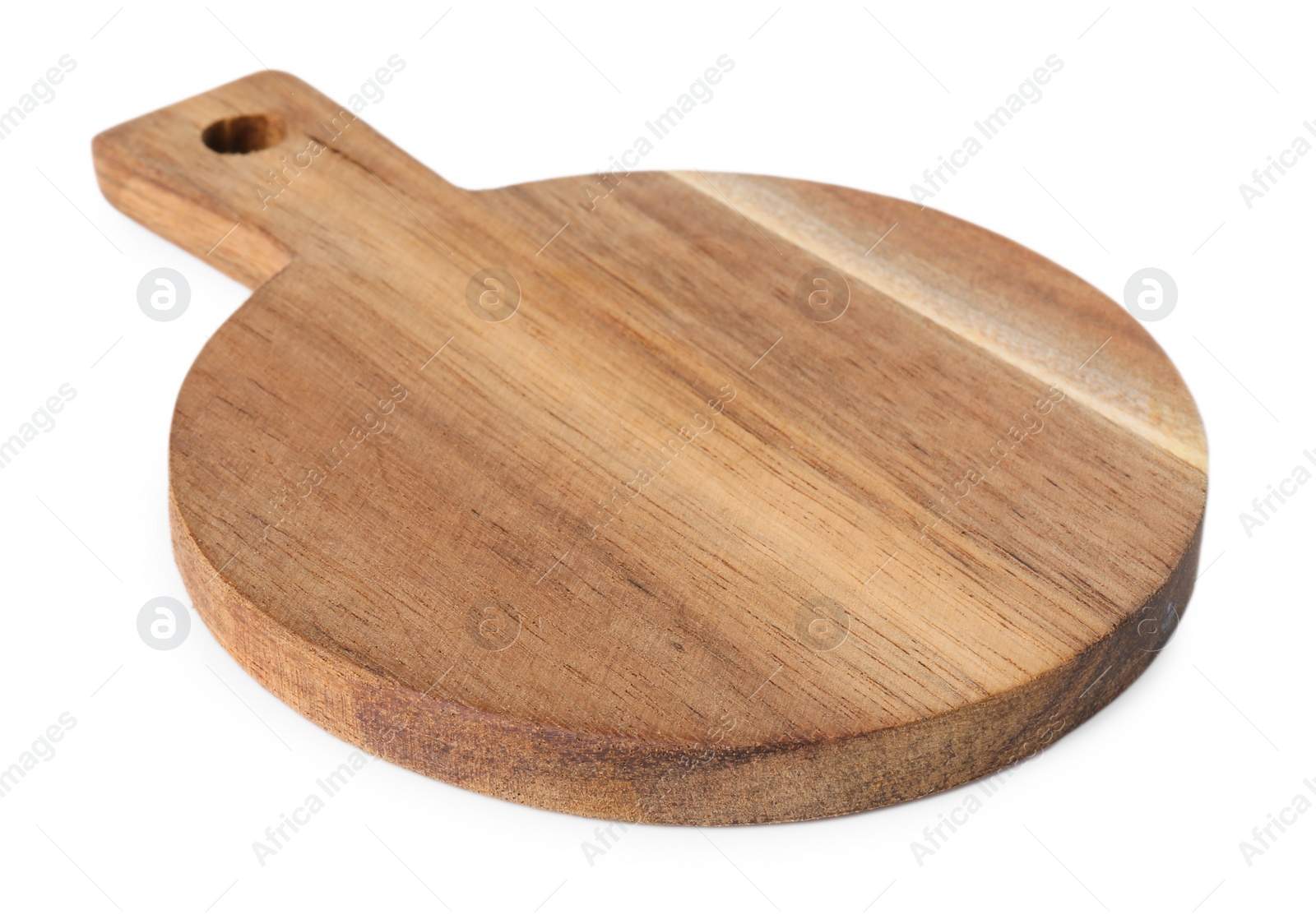 Photo of One wooden cutting board on white background