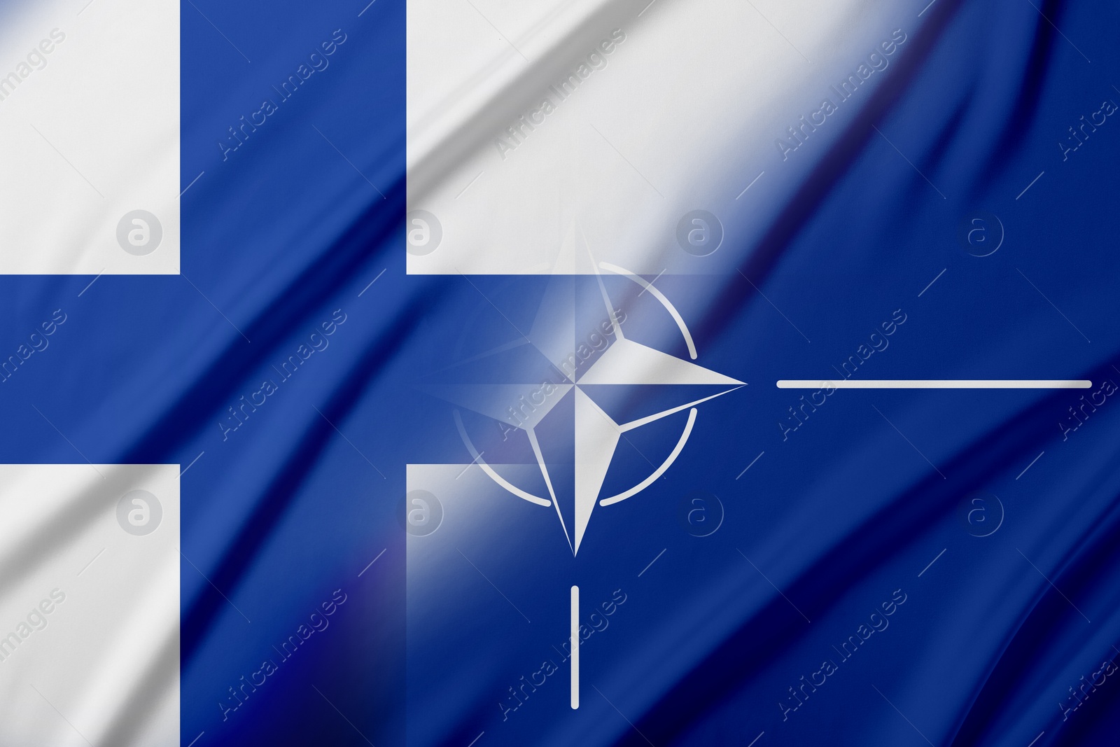 Image of Flags of Finland and NATO, double exposure