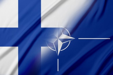 Image of Flags of Finland and NATO, double exposure