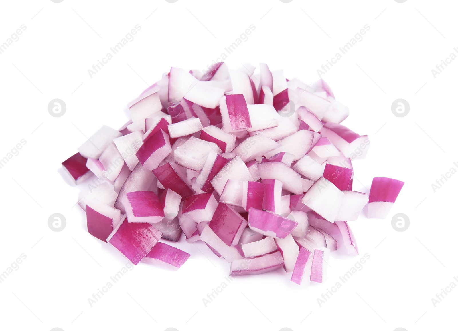 Photo of Fresh chopped red onion on white background