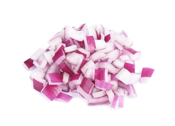 Photo of Fresh chopped red onion on white background