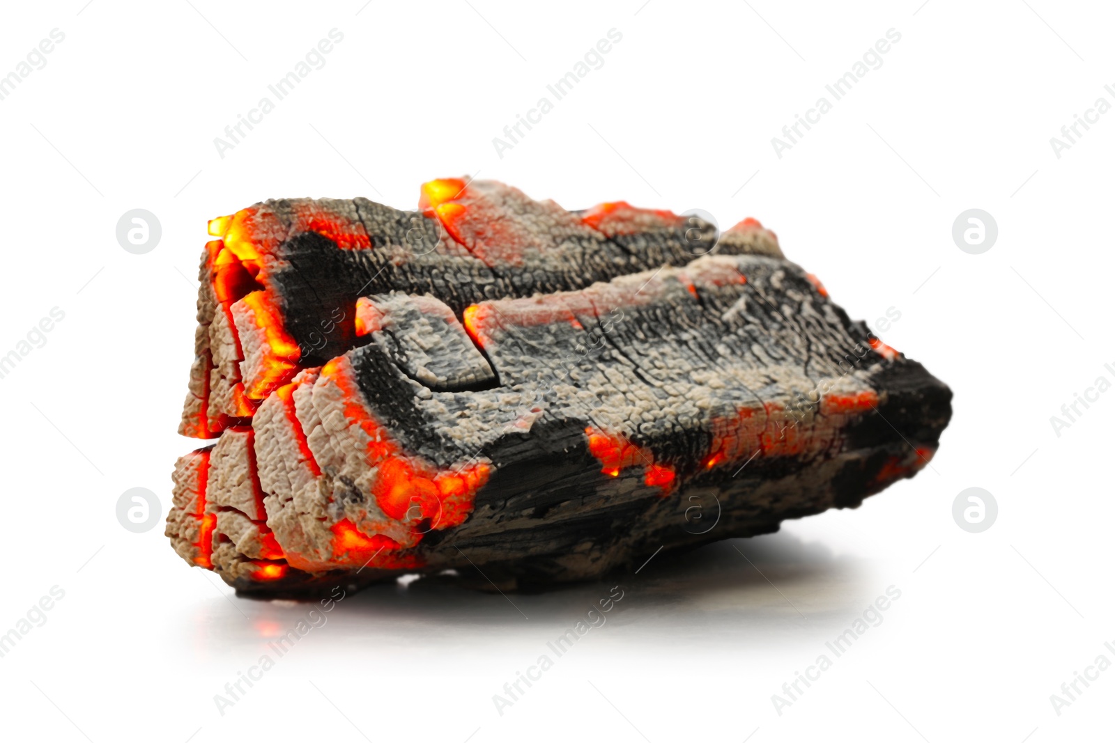 Photo of Piece of smoldering coal on white background