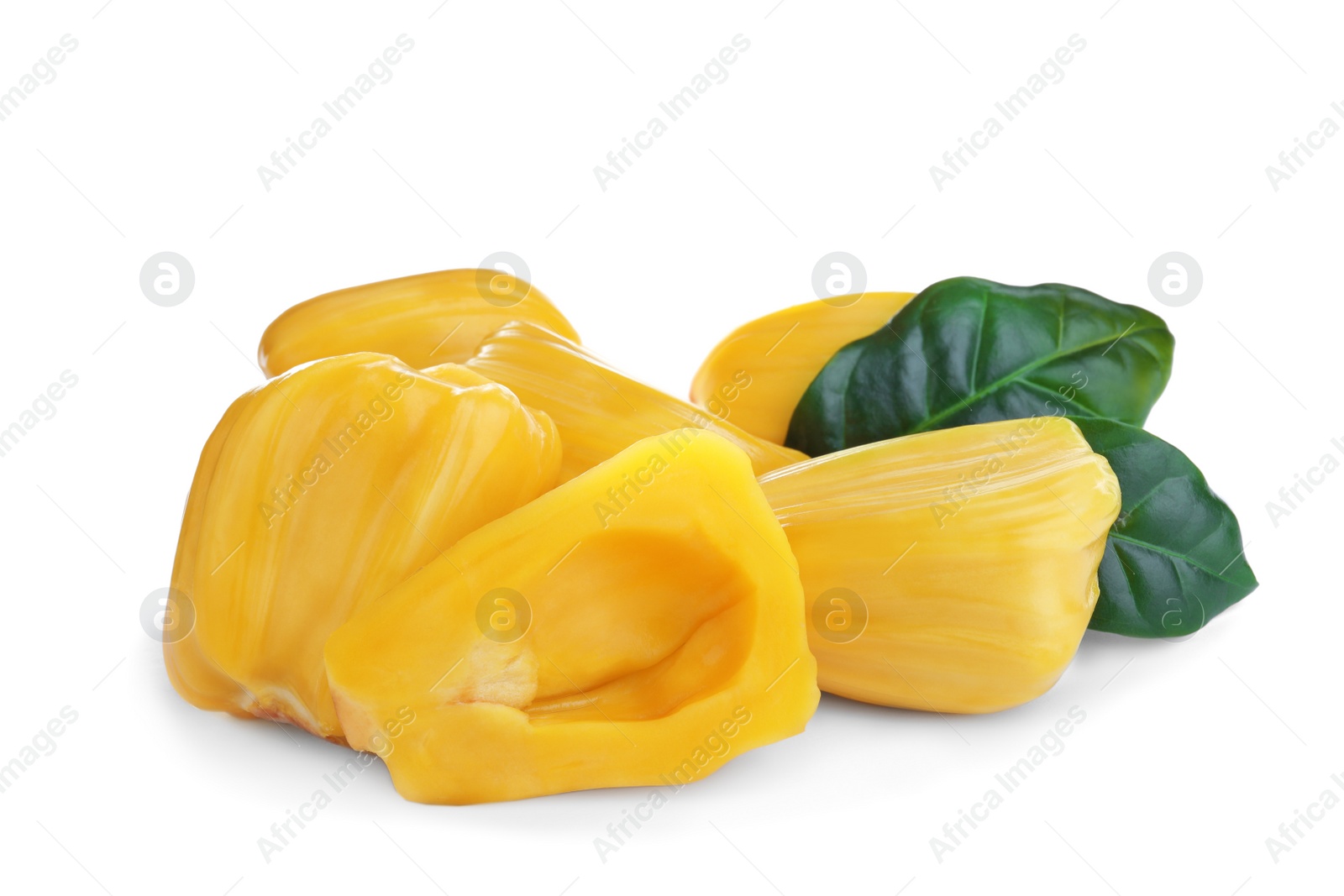 Photo of Delicious exotic jackfruit bulbs on white background
