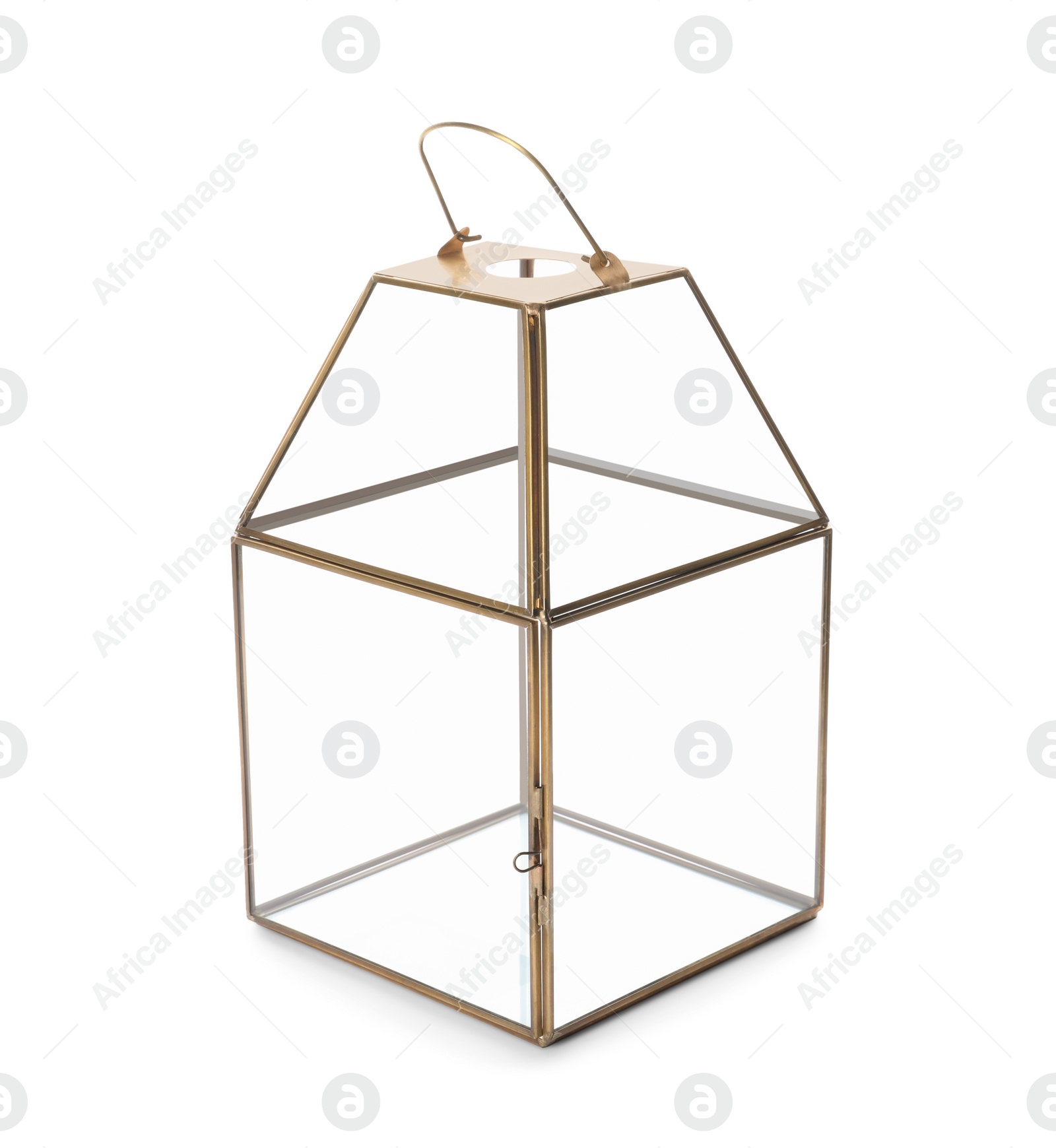 Photo of Stylish gold candle holder isolated on white