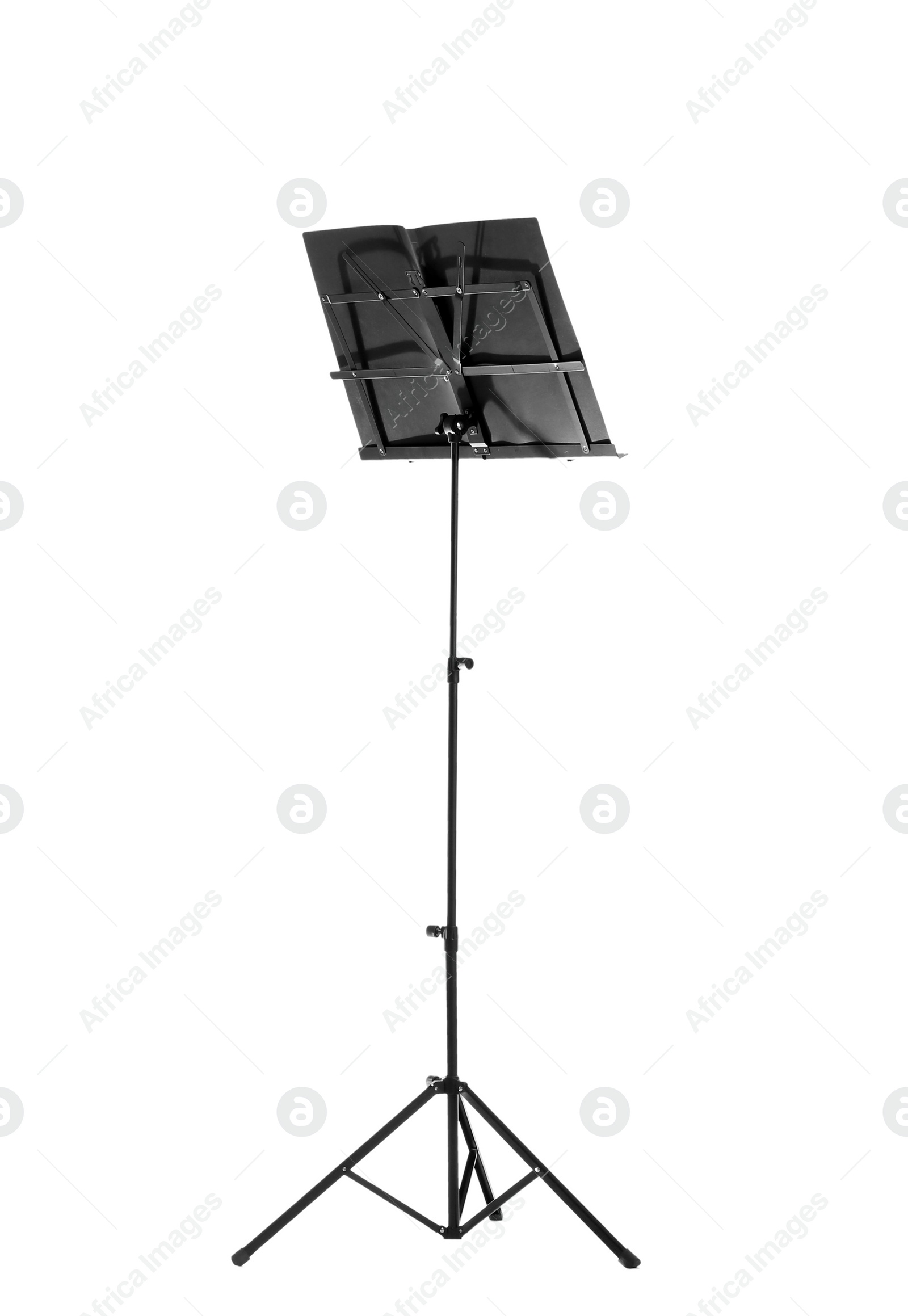 Photo of Note stand with music sheets on white background